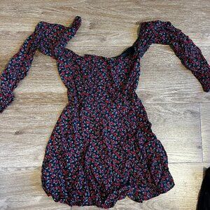 REFORMATION Gretel Mini Dress Square Neck Rose Pattern